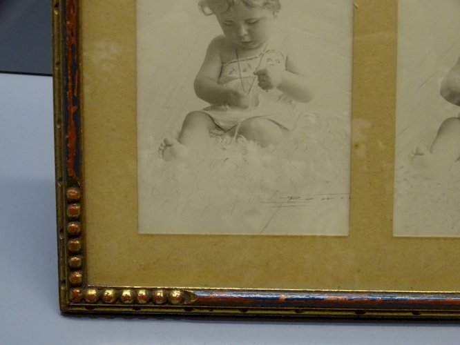-LOT de 3 ANCIENS CADRES BOIS Doré avec PHOTOS ENFANTS COLLECTION DECO VINTAGE D