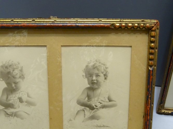 -LOT de 3 ANCIENS CADRES BOIS Doré avec PHOTOS ENFANTS COLLECTION DECO VINTAGE D
