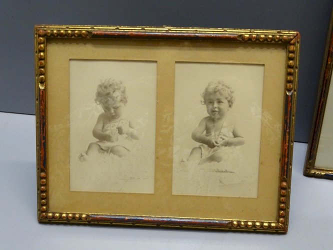 -LOT de 3 ANCIENS CADRES BOIS Doré avec PHOTOS ENFANTS COLLECTION DECO VINTAGE D