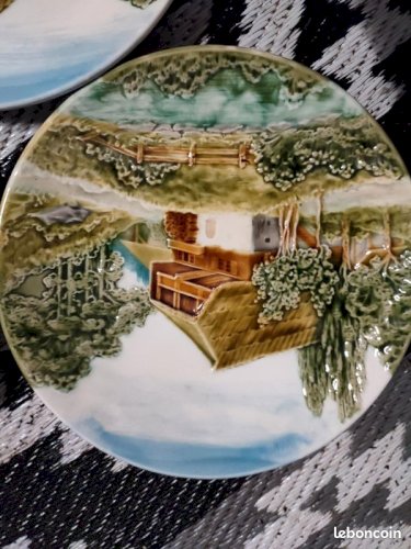 Lot de 3 assiettes vintage à decor de paysage de fabrication allemande en bon etat(made in chiner )