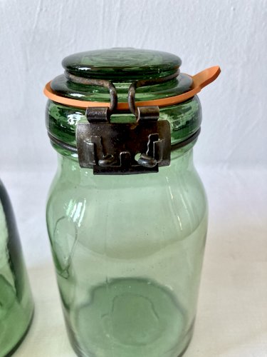 Lot de 3 bocaux de conserve en verre moulé, fermeture à étrier – La Lorraine, Durfor, Goulou
