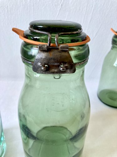 Lot de 3 bocaux de conserve en verre moulé, fermeture à étrier – La Lorraine, Durfor, Goulou