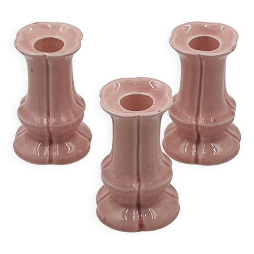 Lot de 3 bougeoirs en céramique rose