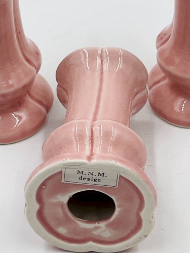 Lot de 3 bougeoirs en céramique rose