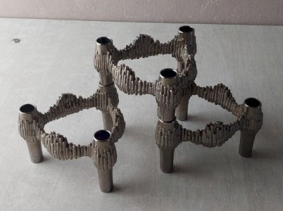 Lot de 3 bougeoirs modulables Quist, en métal argenté, Nagel, vintage ^