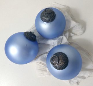 Set of 3 antique frosted blue glass Christmas ornaments