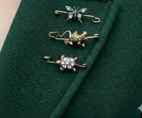 Lot de 3 Broches anciennes 1900 Collection Unisexe Papillon, Tortue, Grenouille