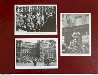Lot de 3 cartes postales reproduction Libération de paris 1944