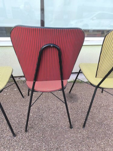 Lot de 3 chaises vintage skaï jaune rouge