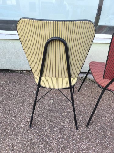 Lot de 3 chaises vintage skaï jaune rouge