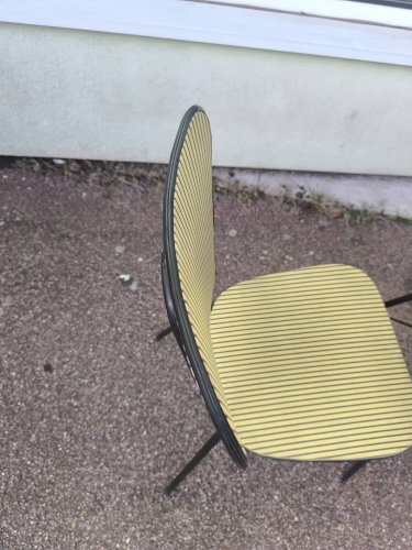 Lot de 3 chaises vintage skaï jaune rouge