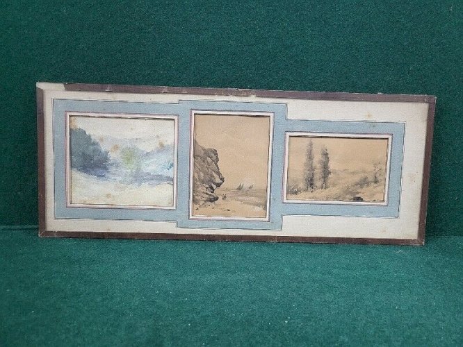 LOT DE 3 PETITES AQUARELLES SOUS VERRE SIGNEES F JAVEL