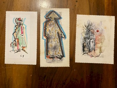 Set of 3 Painted Paper Gouache Cubist Woman Cubism 1980 to Identify
