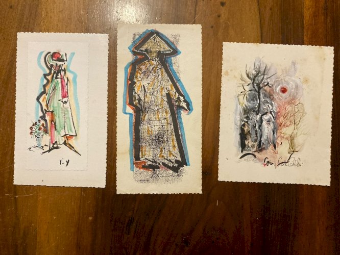 Lot De 3 s Peintures Papier Gouache Femme Cubiste Cubisme 1980 A Identifier