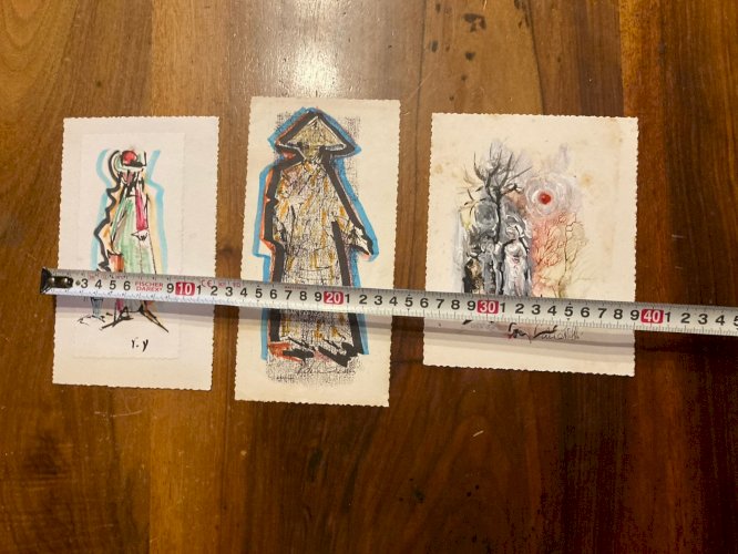 Lot De 3 s Peintures Papier Gouache Femme Cubiste Cubisme 1980 A Identifier