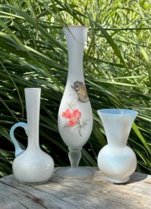 Lot de 3 soliflores rétro vintage en opaline