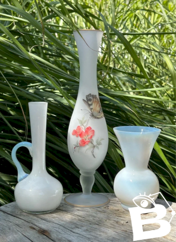 Lot de 3 soliflores rétro vintage en opaline