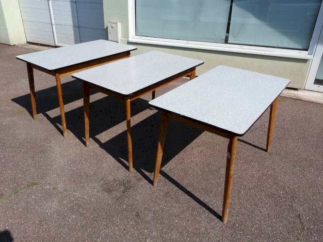 lot de 3 table en formica blanc et bois vintage