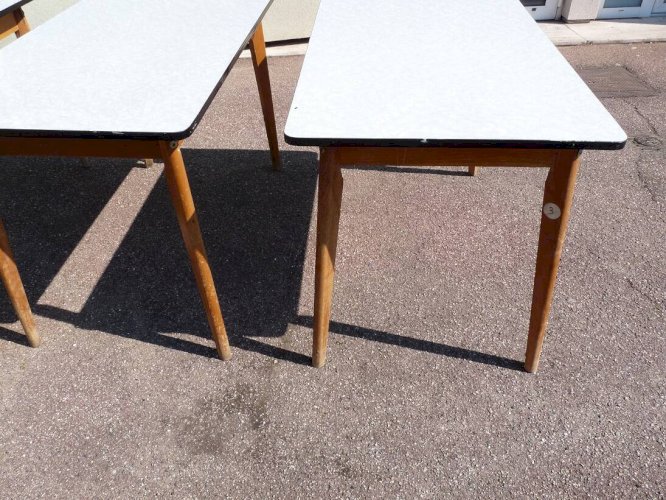 lot de 3 table en formica blanc et bois vintage
