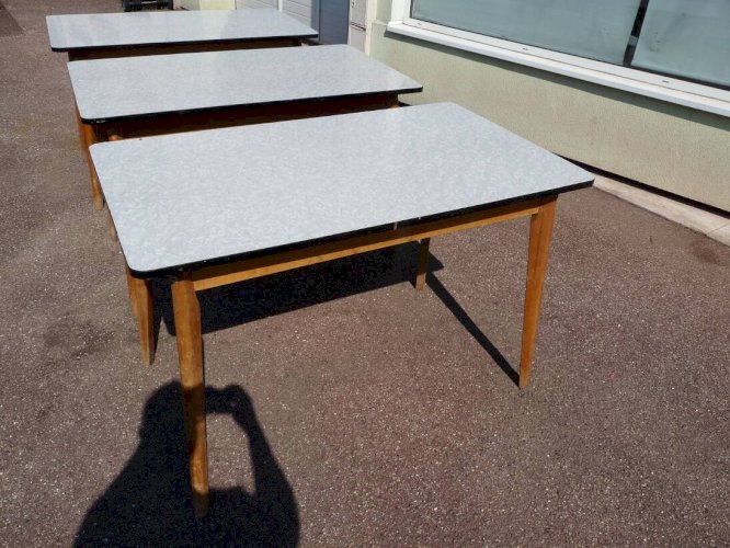 lot de 3 table en formica blanc et bois vintage