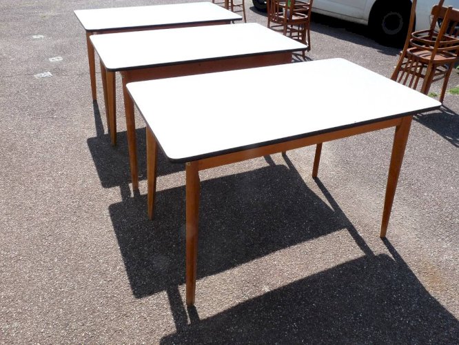 lot de 3 table en formica blanc et bois vintage