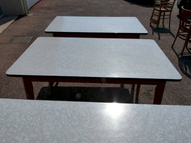 lot de 3 table en formica blanc et bois vintage
