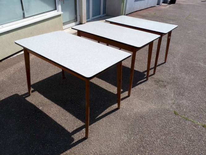 lot de 3 table en formica blanc et bois vintage
