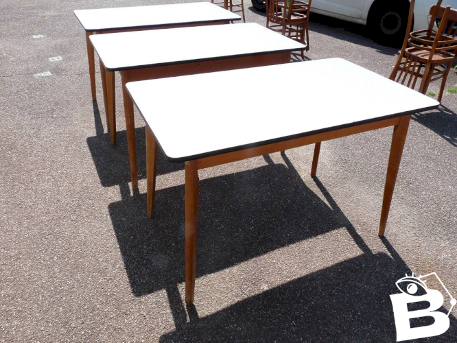 lot de 3 table en formica blanc et bois vintage