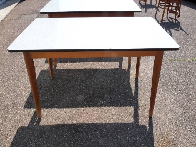 lot de 3 table en formica blanc et bois vintage