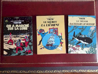 Set of 3 hand-painted and lacquered Tintin paintings