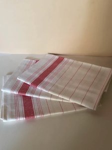 Lot de 3 torchons de cuisine rétro en coton / lin à rayures rouges - Neufs