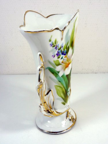 Lot de 3 Vases de Mariée Porcelaine Paris XIX° Décor Fleurs & Or Fin Signés