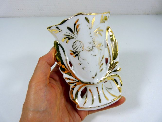 Lot de 3 Vases de Mariée Porcelaine Paris XIX° Décor Fleurs & Or Fin Signés