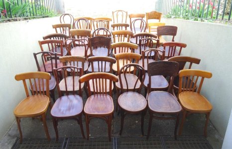 Set of 36 (+) mismatched bistro chairs, 1920 to 1955 - Thonet Baumann Kohn