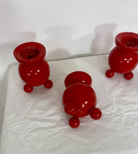 Lot de 4 bougeoirs suédois en bois – Années 50