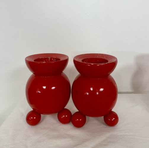 Lot de 4 bougeoirs suédois en bois – Années 50