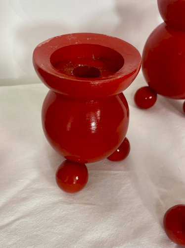 Lot de 4 bougeoirs suédois en bois – Années 50