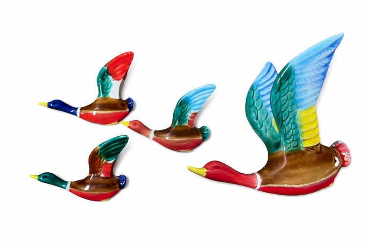 Lot de 4 canards muraux Ferla Vallauris – céramique vintage – années 50