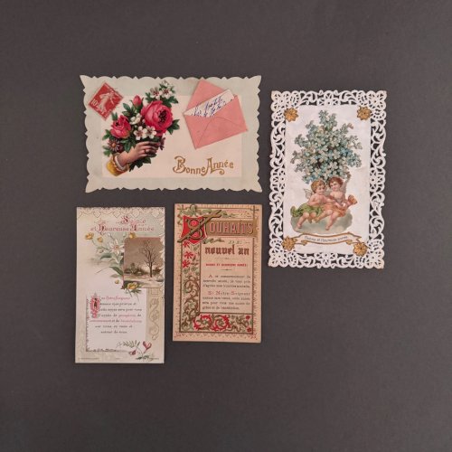 Lot de 4 cartes de vœux anciennes du Nouvel An M3730