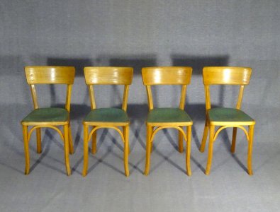 Lot de 4 chaises Baumann bistro cuisine bois et linoléum - 1955 - No Thonet