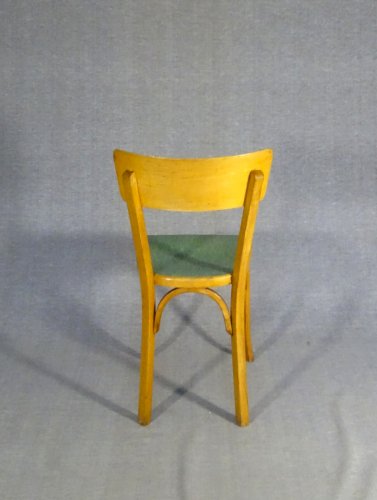 Lot de 4 chaises Baumann bistro cuisine bois et linoléum - 1955 - No Thonet