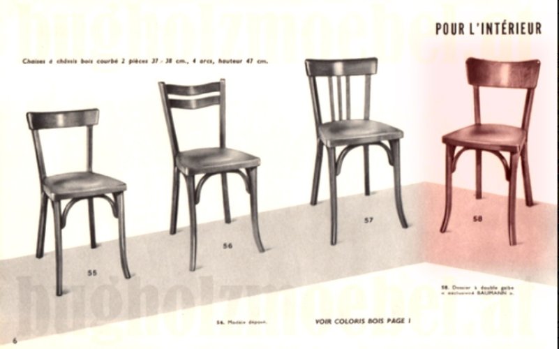 Lot de 4 chaises Baumann bistro cuisine bois et linoléum - 1955 - No Thonet