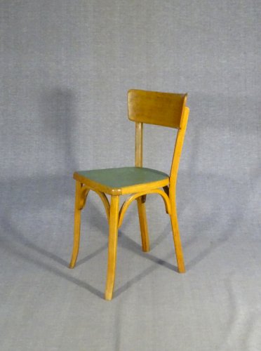 Lot de 4 chaises Baumann bistro cuisine bois et linoléum - 1955 - No Thonet