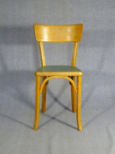 Lot de 4 chaises Baumann bistro cuisine bois et linoléum - 1955 - No Thonet