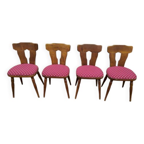Lot de 4 chaises de bistrot bois avec coussin vintage année 70/80/90