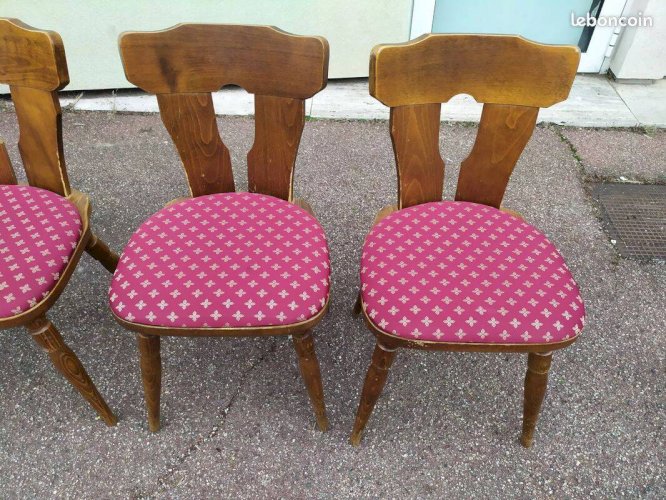 Lot de 4 chaises de bistrot bois avec coussin vintage année 70/80/90