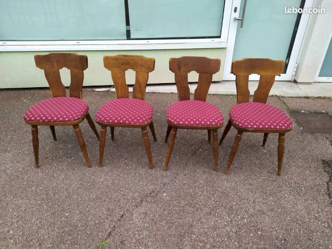 Lot de 4 chaises de bistrot bois avec coussin vintage année 70/80/90
