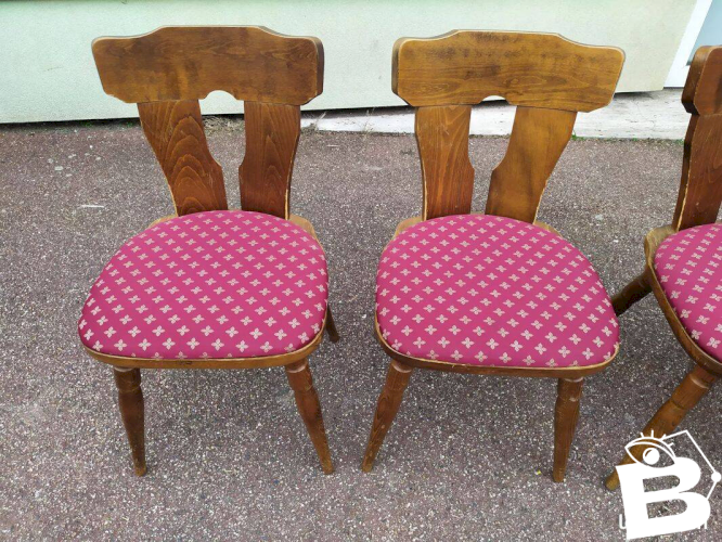Lot de 4 chaises de bistrot bois avec coussin vintage année 70/80/90
