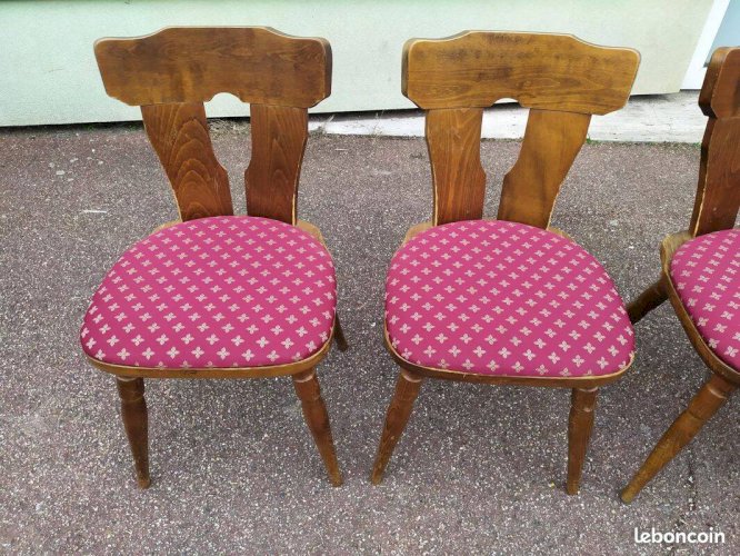 Lot de 4 chaises de bistrot bois avec coussin vintage année 70/80/90