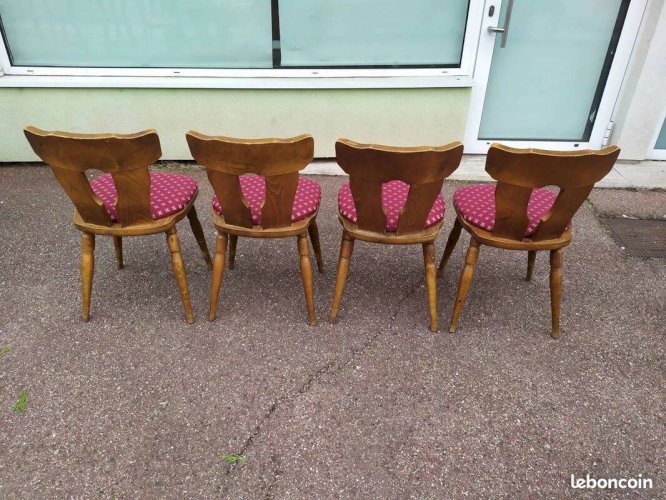 Lot de 4 chaises de bistrot bois avec coussin vintage année 70/80/90